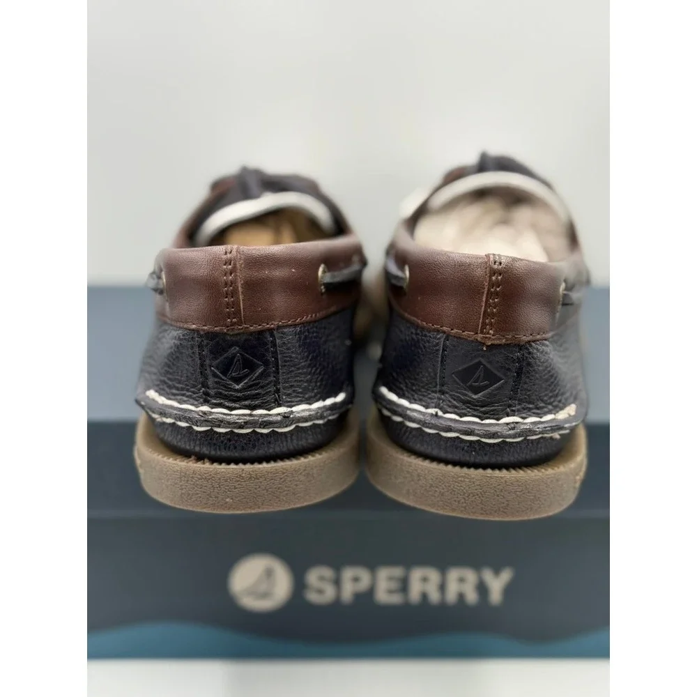 Sperry Top-Sider AO 2-Eye Boat Shoes Navy White Brown Leather NWT Sz 10‎